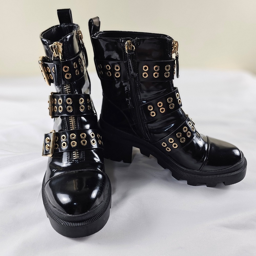 Alice + Olivia 3 Buckle Boots Genuine Leather Black Size US7.5 EU37.5 worn once